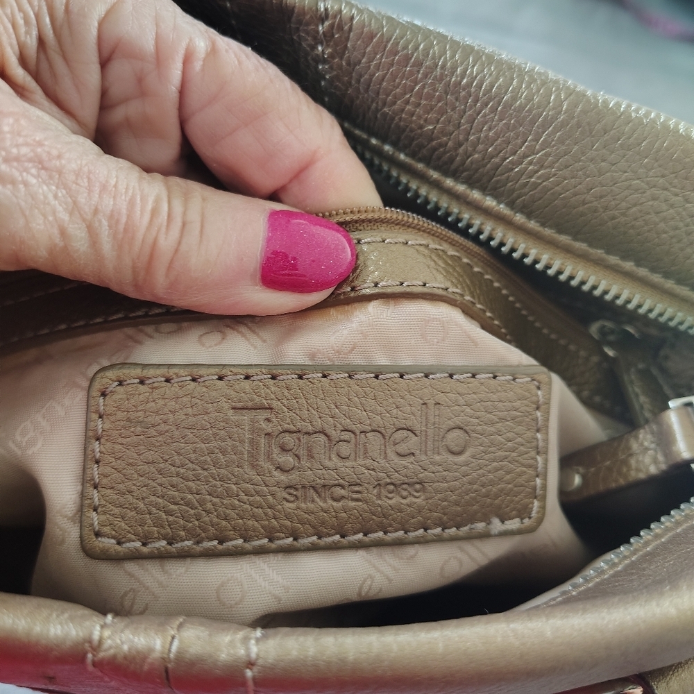 Tignanello Super Stripes Pebble Leather Metallic Shoulder Bag Tote - Picture 7 of 13